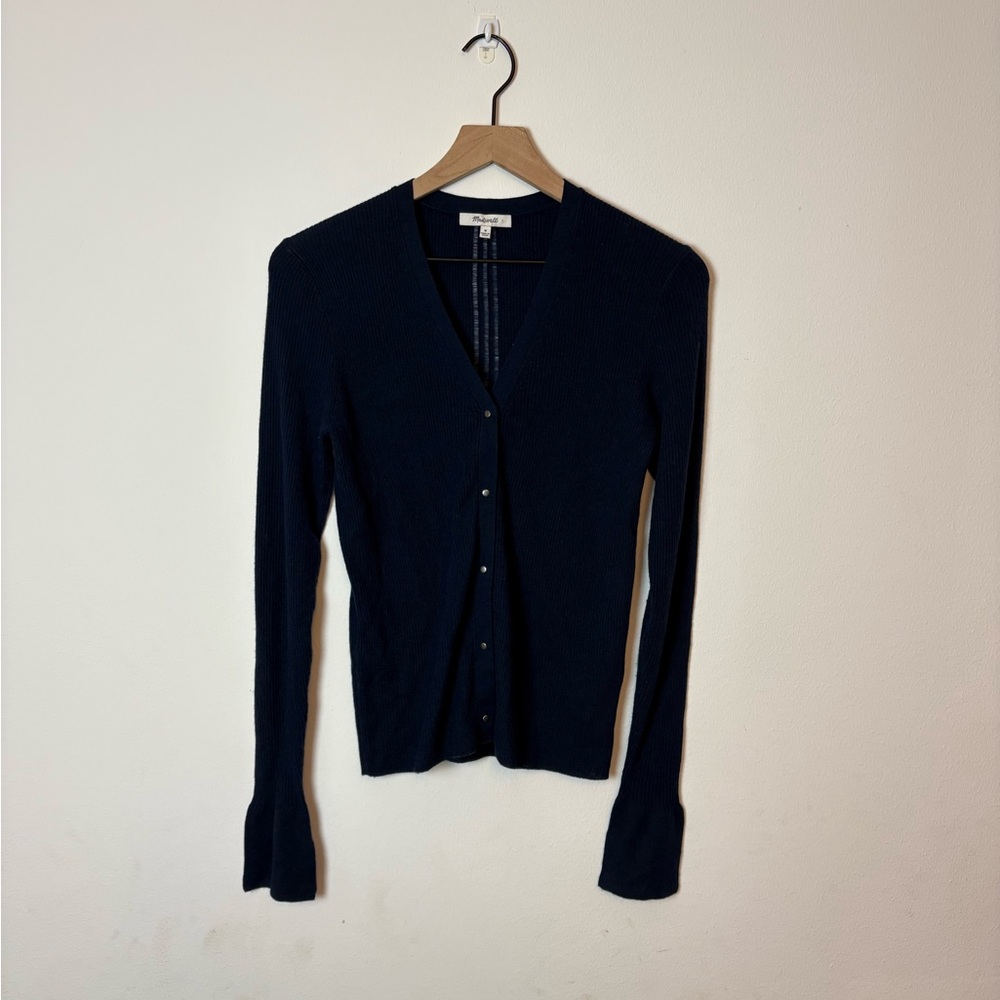 Madewell Merino Wool Silk Blend Cardigan Navy Blue Button Front Size M - Picture 3 of 11
